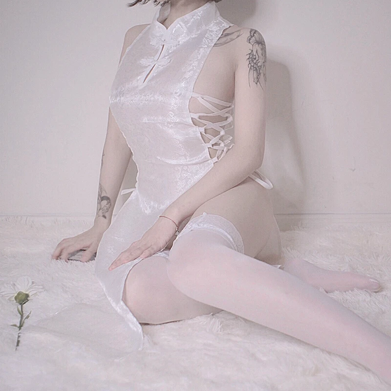 Жаккардовое элегантное платье Ципао пикантное Бандажное мини с разрезом форма