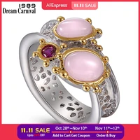 dreamcarnival 1989 new arrived two tones color wedding engagement rings for women oval pink opal hot pick chic jewelry wa11667