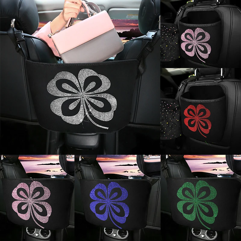 

Rhinestone Cartoon Leaf Car Storage Bag Organizer Multi-Pockets Car Container Backseat Holder Stowing Tidying