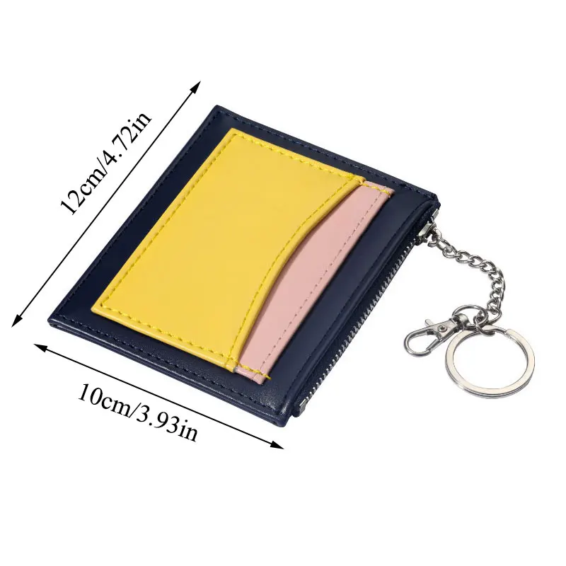 

Cute ID Credit Card Holder Women Men Fashion Patchwork Zipper Card Pouch With Key Chain Travel PU Leather Simple Organizer Case