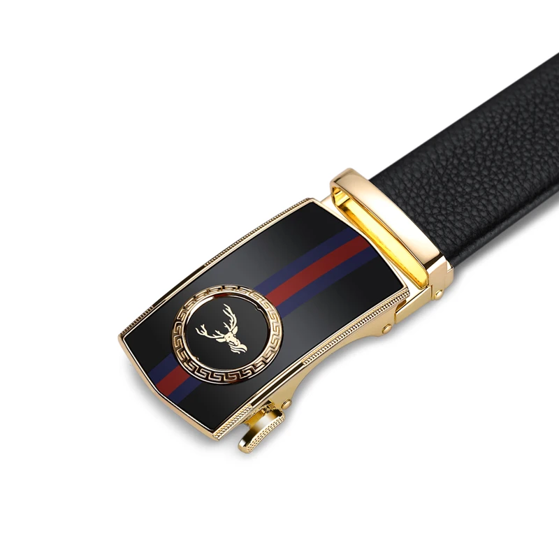 Мужской ремень из коровьей кожи черный с автоматической пряжкой ширина 3 5 см 105 130