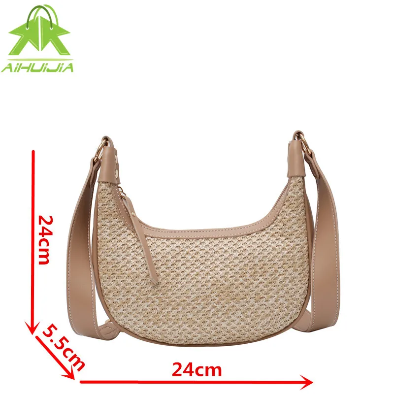

Straw Underarm Bag For Women 2021 New Bohemian Small Knitting Summer Purse And Casual Handbag Vacational Bucket Beach Bags