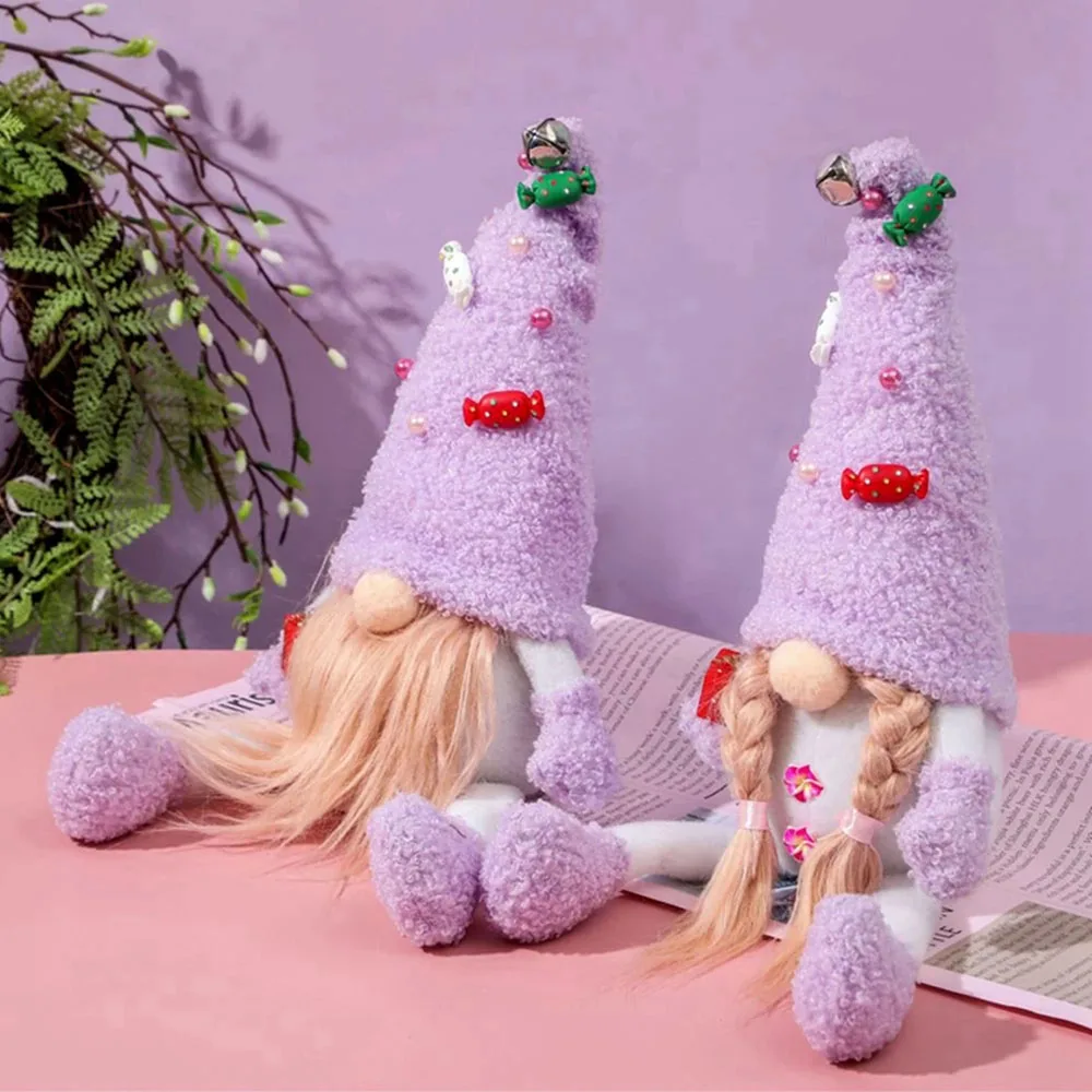 

Zollor Christmas Dwarf Decoration Handmade Long Hat Scandinavian Plush Doll Christmas Purple Faceless Doll Lovely Decoration