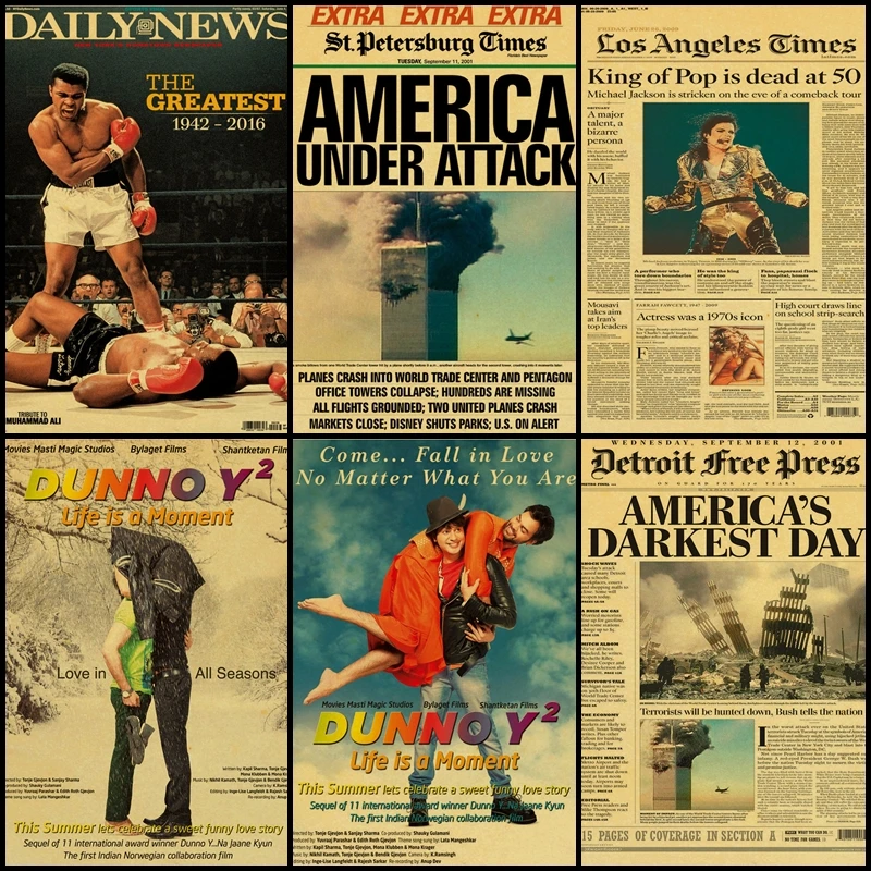 

Buy three to send one 20th century American newspaper old photo big event poster vintage brown paper home decor painting