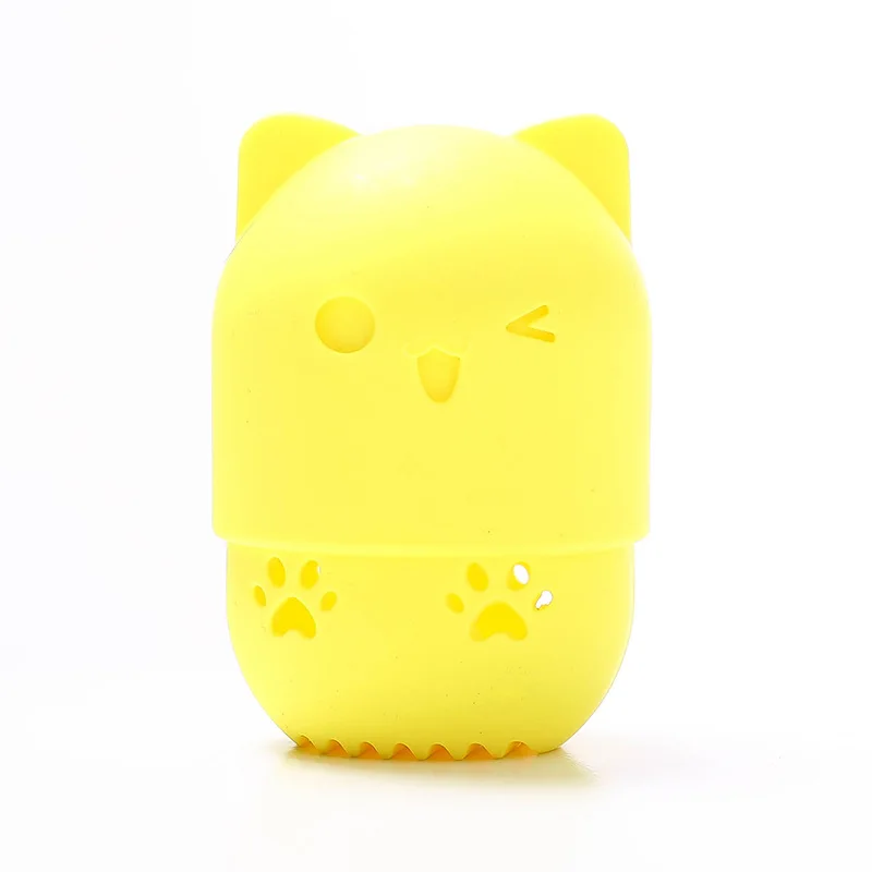 Yellow Котенок Красота пудра слоеного блендера держатель Губка Макияж яйцо сушки чехол Портативный мягкий силиконовый косметический Блендер Губка коробка держатель - Цвет: Yellow