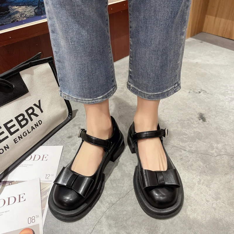 

Женские туфли на платформе, повседневные туфли ручной работы из воловьей кожи с круглым носком и пряжкой, новинка 2021