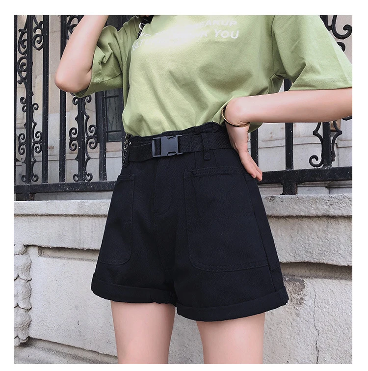

Women's Summer Shorts Denim High Waisted With Belt Loose Short Jeans Women Denim Shorts With Pockets Jeans Short Woman Casual
