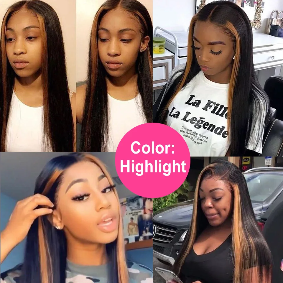 

13x4 Lace Front Wig Brazilian Straight Ombre Honey Blonde Highlight 1b 27 Colored Lace Front Human Hair Wigs For Women Lace Wig