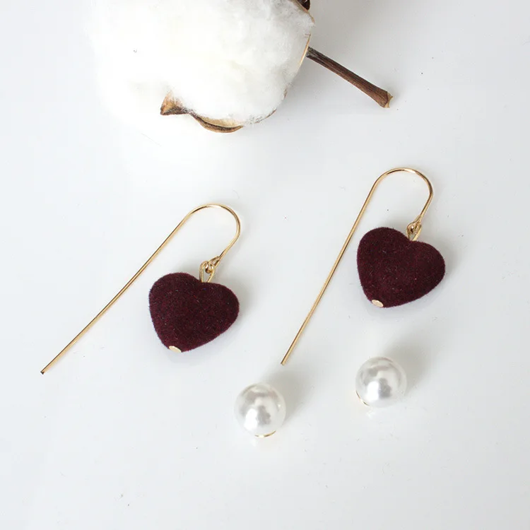 

Korean Earrings for Women Suede Heart Pearl Dangle Earrings Long Geometric Earrings Party Holidya Birthday Jewelry Wholesale