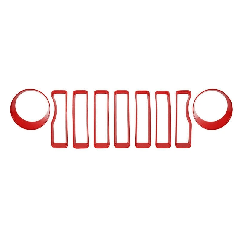 

ABS Red Front Mesh Grille+Headlight Trim Cover for Jeep Wrangler JL 2018 2019 Accessories