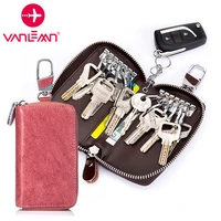 rfid genuine leather car key wallet men women keychain holder card wallet zipper multi function organizer housekeeper key case