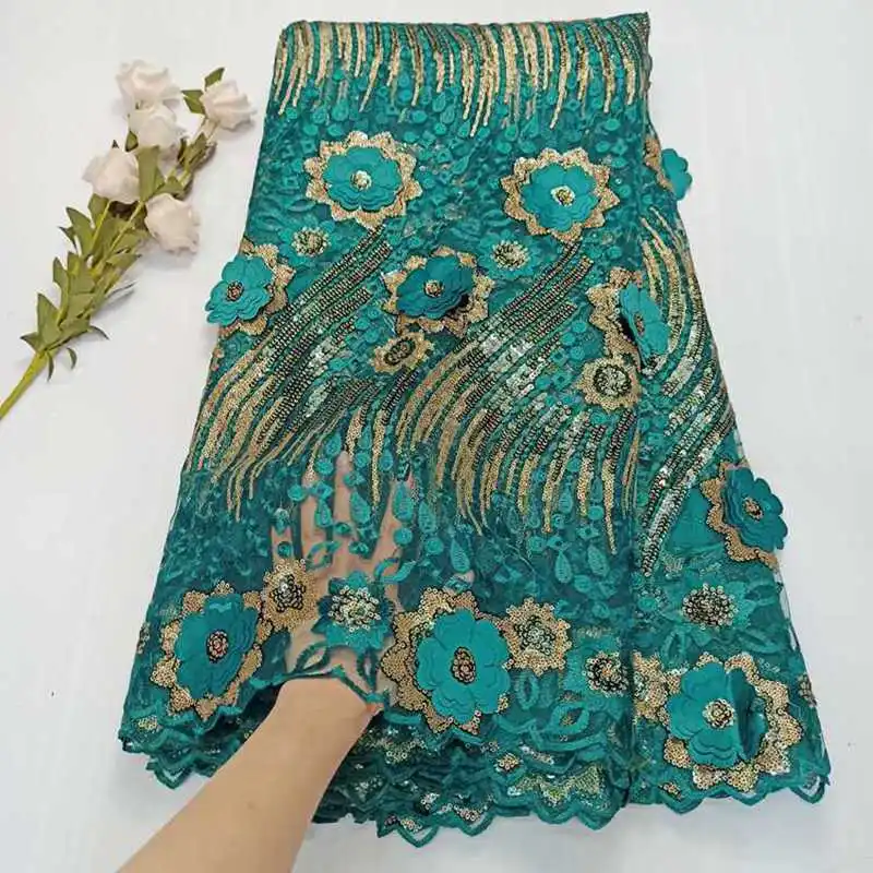 

OK1024 2021 3D Net lace Fabric With Sequins For African Women Tulle Lace