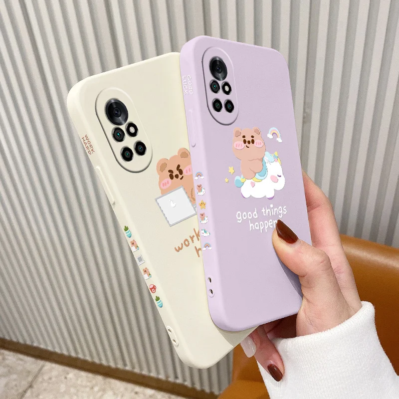 

Rectangle Work Bear Pattern Phone Case For Huawei Nova8 8Pro 8SE Nova 7 7Pro 7SE 6 6se 5 5Pro 5Z 5I 5Ipro 4 4E Silicone Cover
