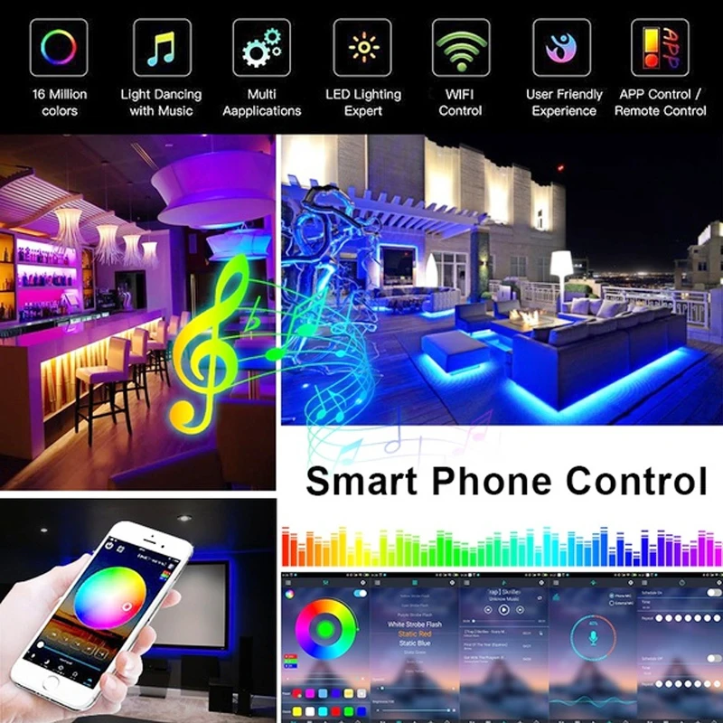 

DIY RGB LED Strip Light Bluetooth 5M DC12V SMD 5050/2835 Flexible Waterproof Tape Diode 24key Remote Control+Adapter Neon Light