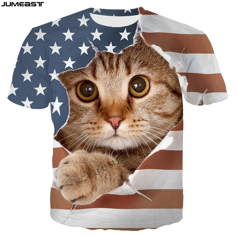 

Jumeast Y2k, мужская и женская футболка с 3D принтом, мультяшное животное, кот, царапающий флаг, футболка с коротким рукавом, спортивный пуловер, то...