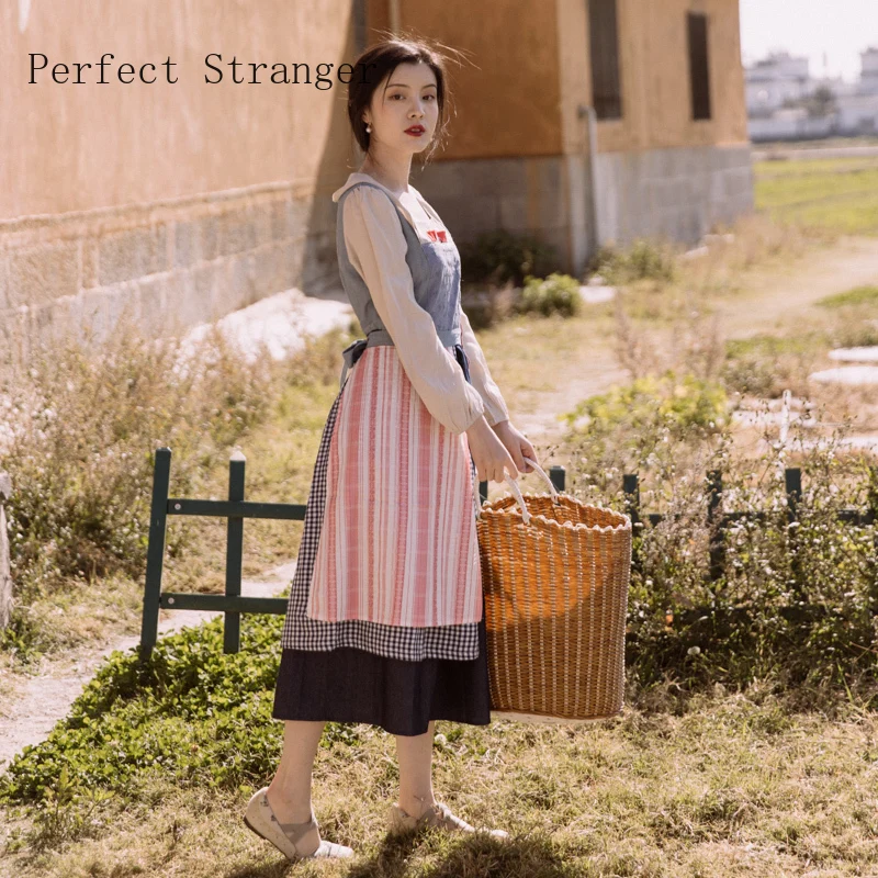 Женское хлопковое платье с шарфом длинное Хлопковое во французском ретро-стиле