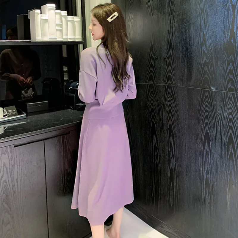 

2 piece set women outfits 2020 autumn winter crop top knit sweater pullover dress set two piece set women chandal mujer invierno