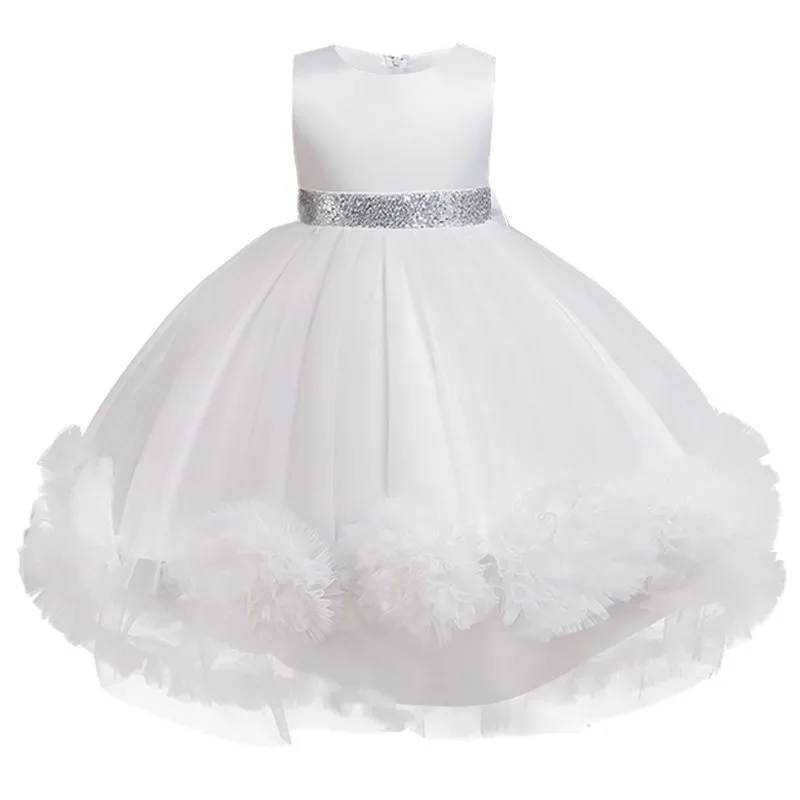 Lace Embroidery Formal Sleeveless Wedding Gown Tutu Princess Dress Flower Girls Children Clothing Kids Party For Girl Clothes | Детская