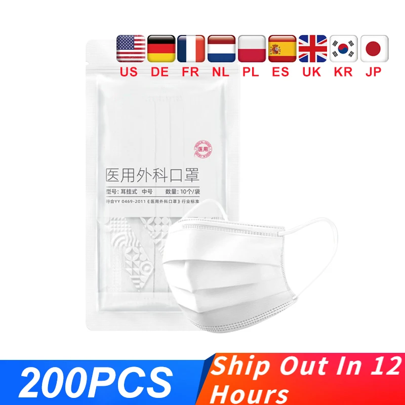 

White Medical Surgical Mask Disposable Face Mouth Mask Non Wove 3 Layer Ply Filter Windproof Anti Dust Mask In Stock
