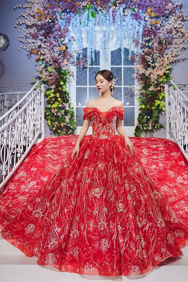 BacklakeGirls блестящее церковное красное свадебное платье 2020 с открытыми плечами