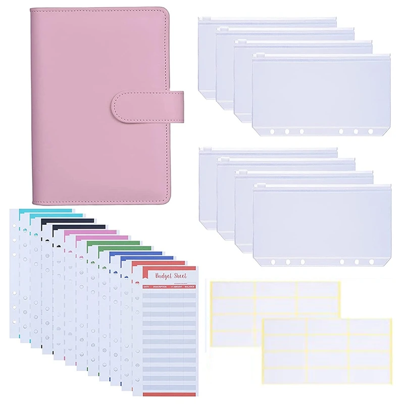 

A6 PU Leather Binder Cover with 8PCS A6 Binder Pockets Good for Keep Cash Coupons Passport Tickets Notes Cards
