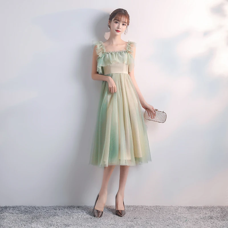 Зеленый чай длина платья подружек невесты Плюс Размер Тюль элегантное платье для