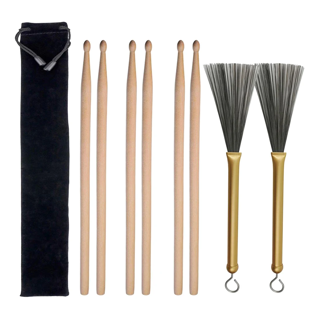 6 деревянных барабанных палочек 5 А жесткие 2 шт. барабанные проволочные щетки