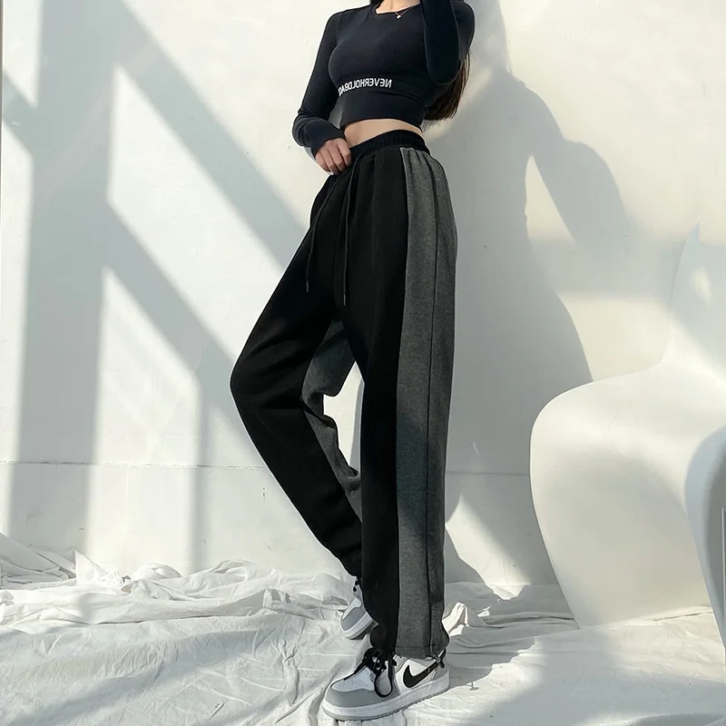 

Новинка Весна 2021, спортивные широкие брюки, женские свободные прямые повседневные брюки с высокой талией, модные серые спортивные брюки