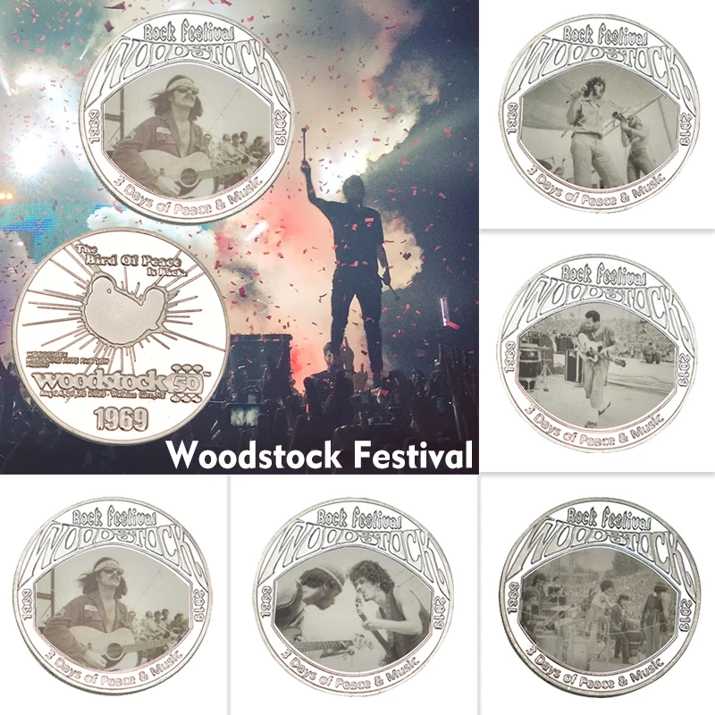 5 шт. WR 50th Anniversary Woodstock Festival Серебряная монета коллекционные вещи с держателем рок
