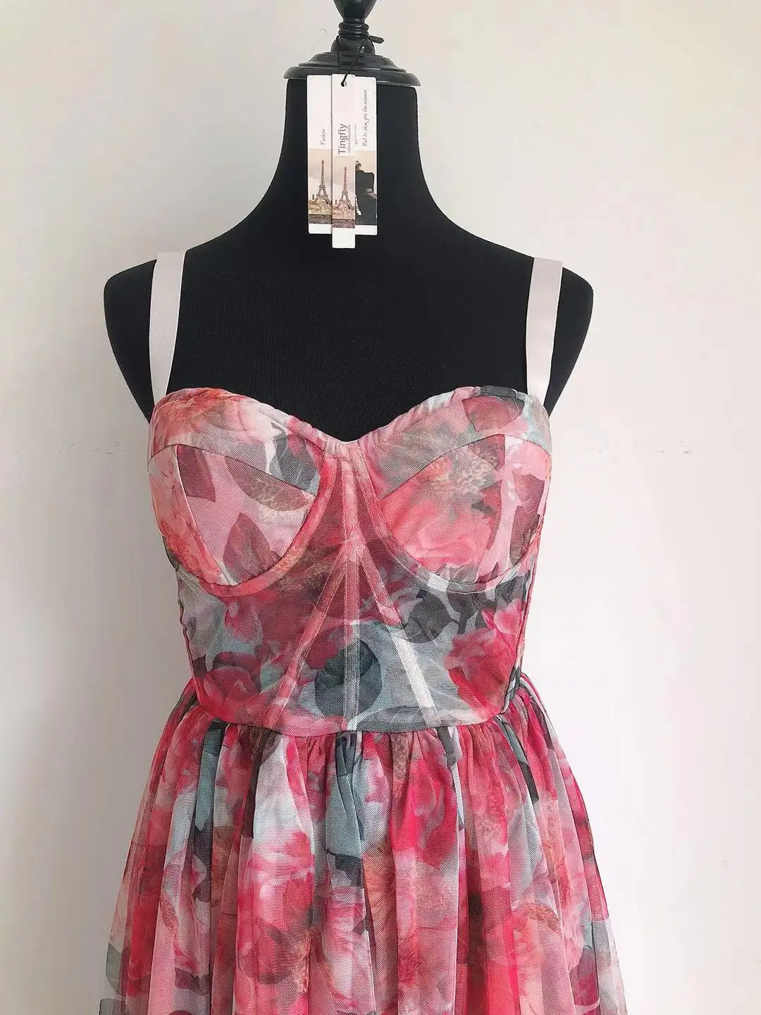 Женское вечернее платье Tingfly прозрачное на бретелях с высокой талией и цветочным