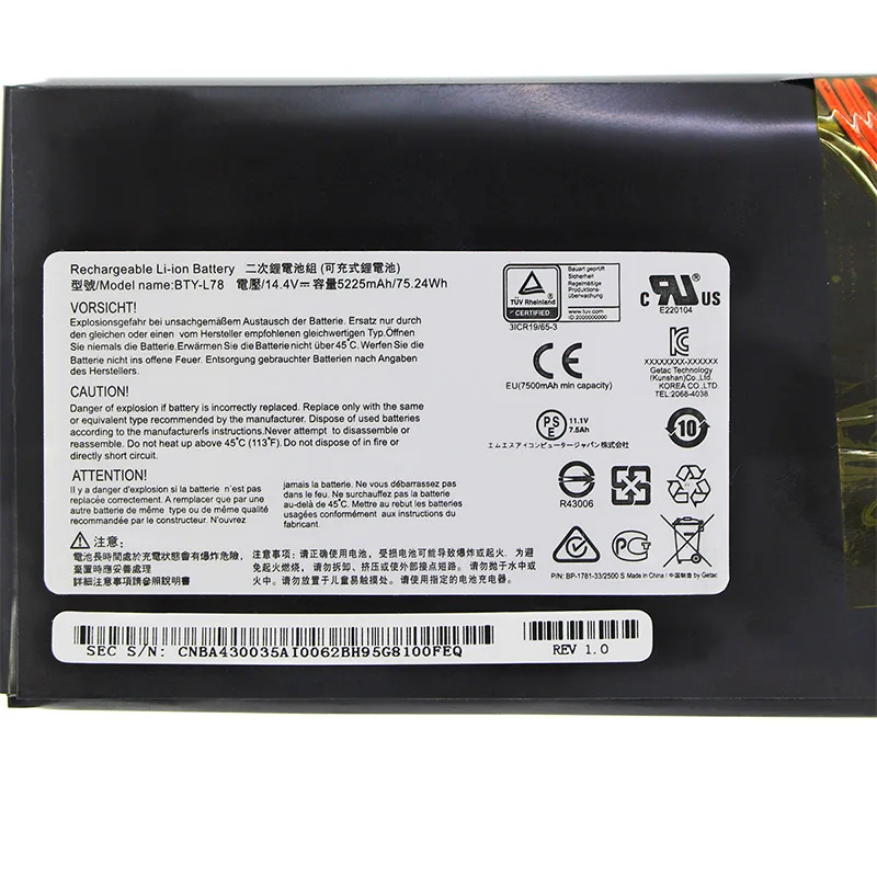 BTY L78 5225mAh Аккумулятор для ноутбука MSI GT62 GT62VR GT80 GT80S GT73 GT83 GT73VR GT83VR 6RE 026CN 2QE 035CN 11 1 V