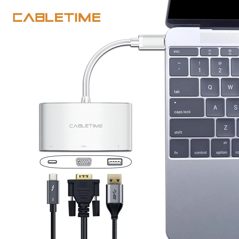Кабель USB C концентратор для VGA адаптер 3 в 1 0 PD Тип конвертер 60 Гц Macbook Chromebook N077 |