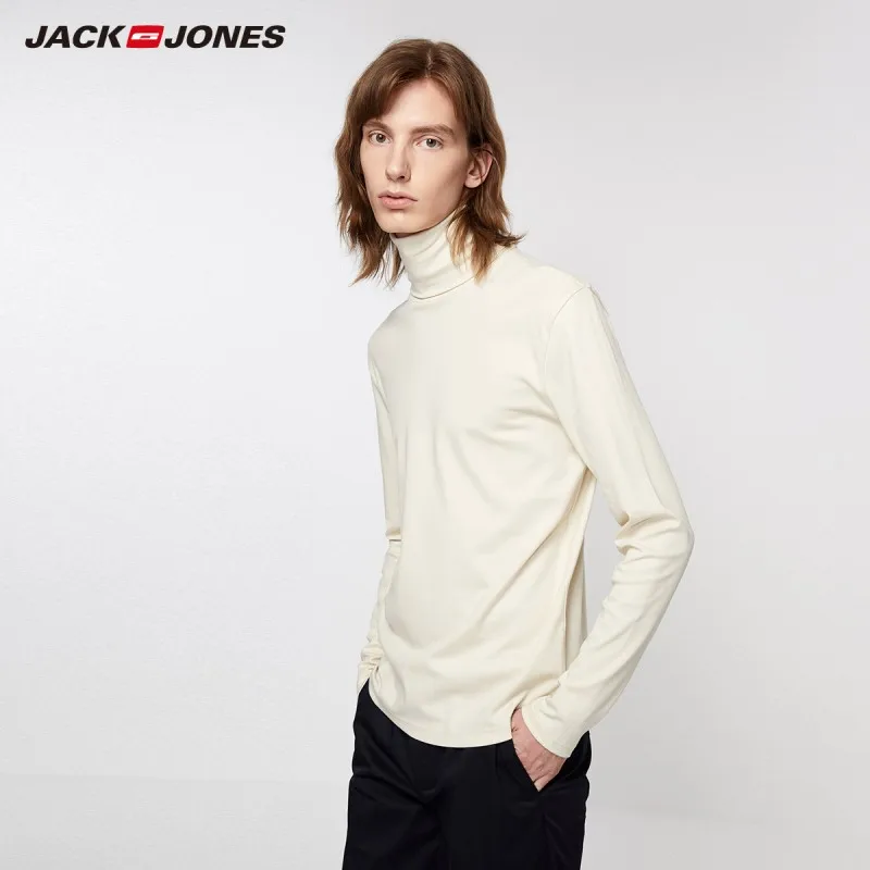 Мужская приталенная футболка JackJones Однотонная из 100% хлопка с длинными рукавами и