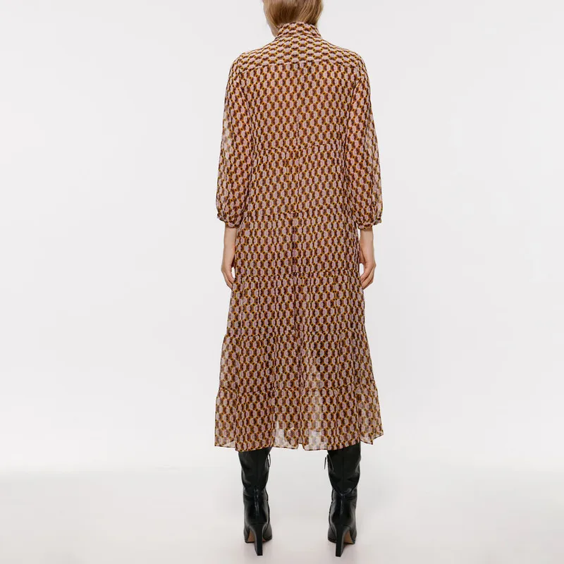 Женское винтажное платье рубашка размера плюс шифоновое с длинным рукавом осень