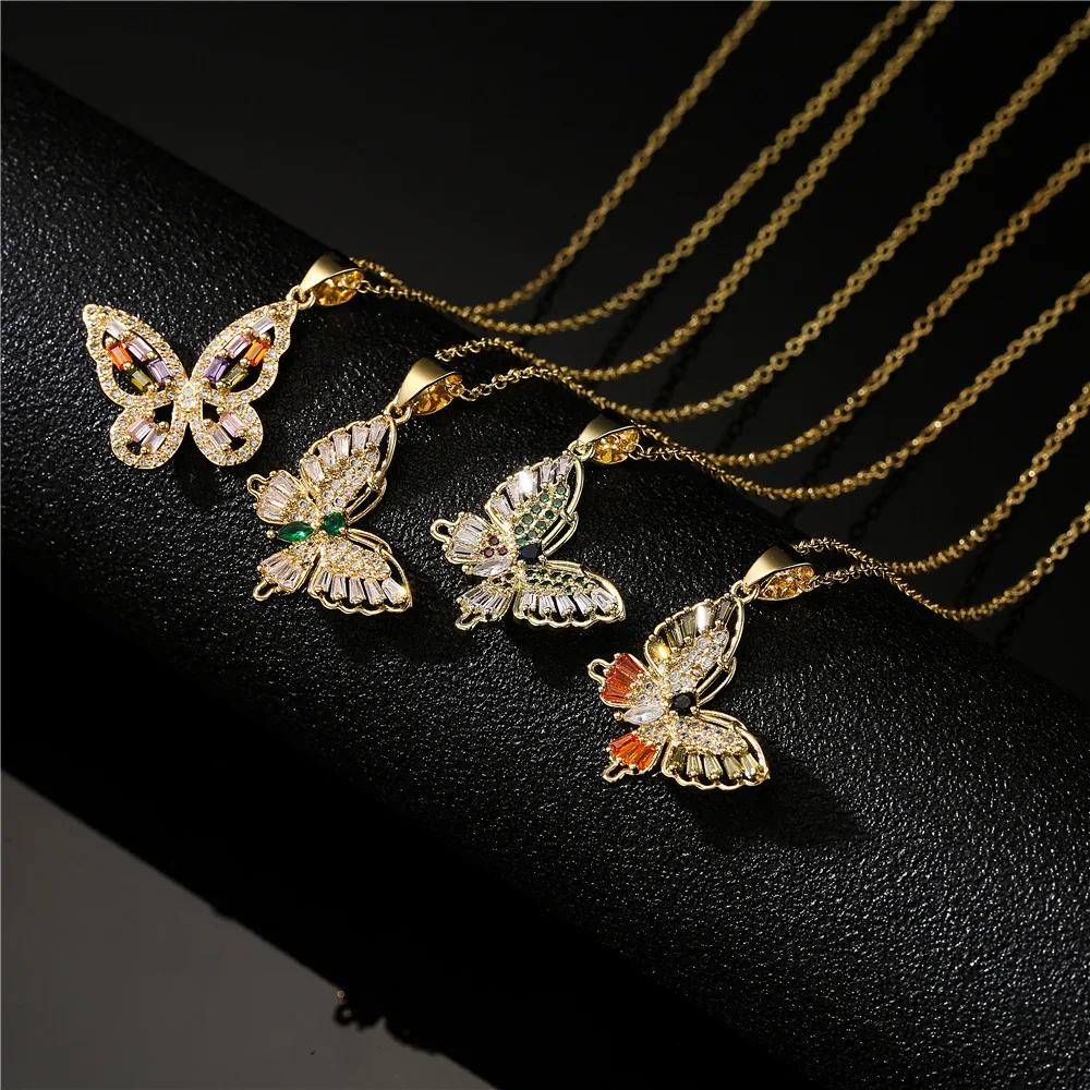 

LETAPI Gold Color Shiny CZ Butterfly Necklace for Women High Quality Colorful Crystal Clavicle Chain Necklace Jewelry