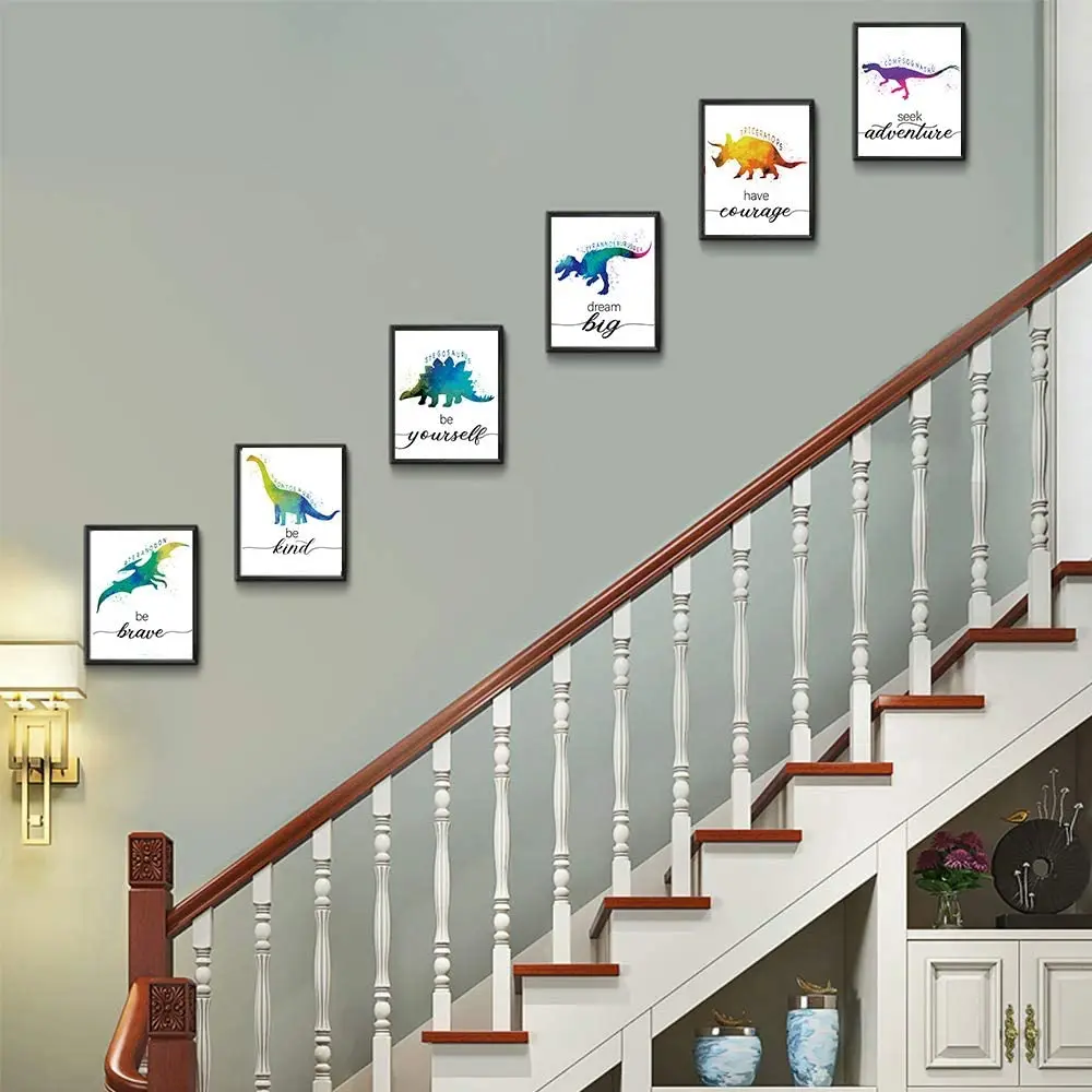 

Watercolor Ink Animal Dinosaur Be Brave Words Quotes Canvas Painting Wall Art Posters Prints Wall Painting for Baby Room Decor