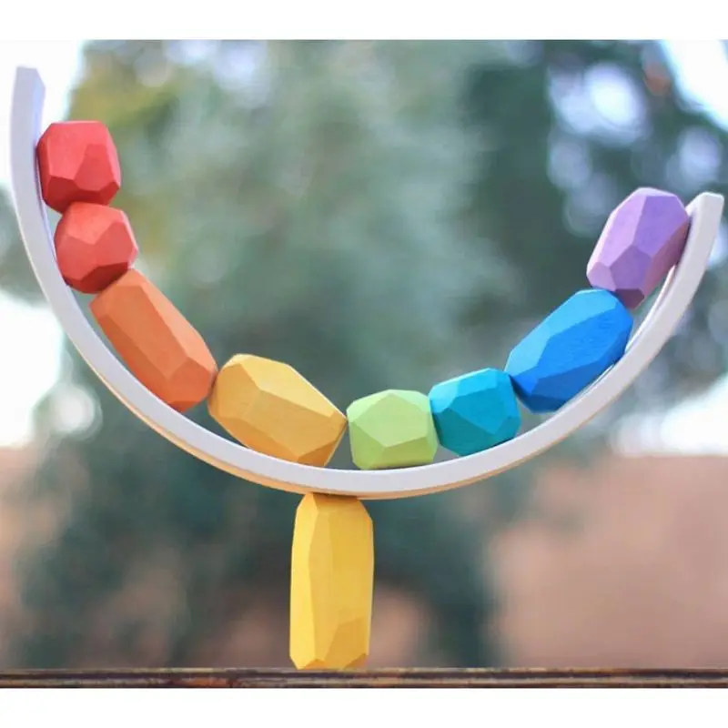 

10Pcs Children Wooden Colored Stone Stacking Game Building Block Kids Creative Educational Toys