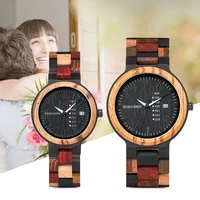 bobo bird couple watch colorful wooden strap clock timepieces week date display quartz wood wristwatch for men women reloj mujer