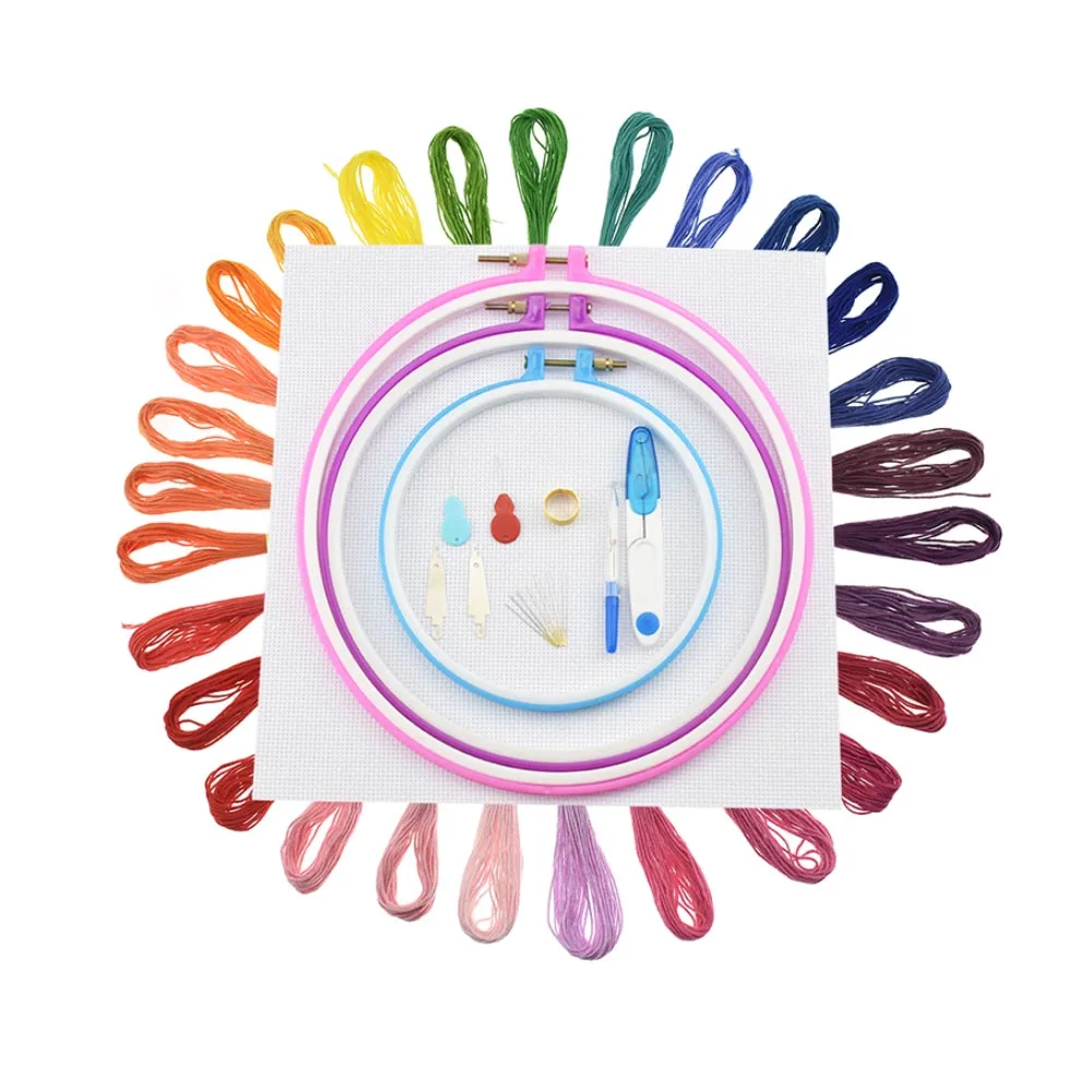 3 Hoop and 50 Floss 136 шт./компл. Волшебные узоры перфорирующая игла комплект ремесленных инструментов ручка для вышивки комплект, нитки для шитья Вязание DIY шланговые - Цвет: 3 Hoop and 50 Floss