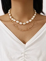 2pcs vintage pearl necklace sets for women charm punk hyperbole geometric gold chain around the neck gift girls fashion jewelry