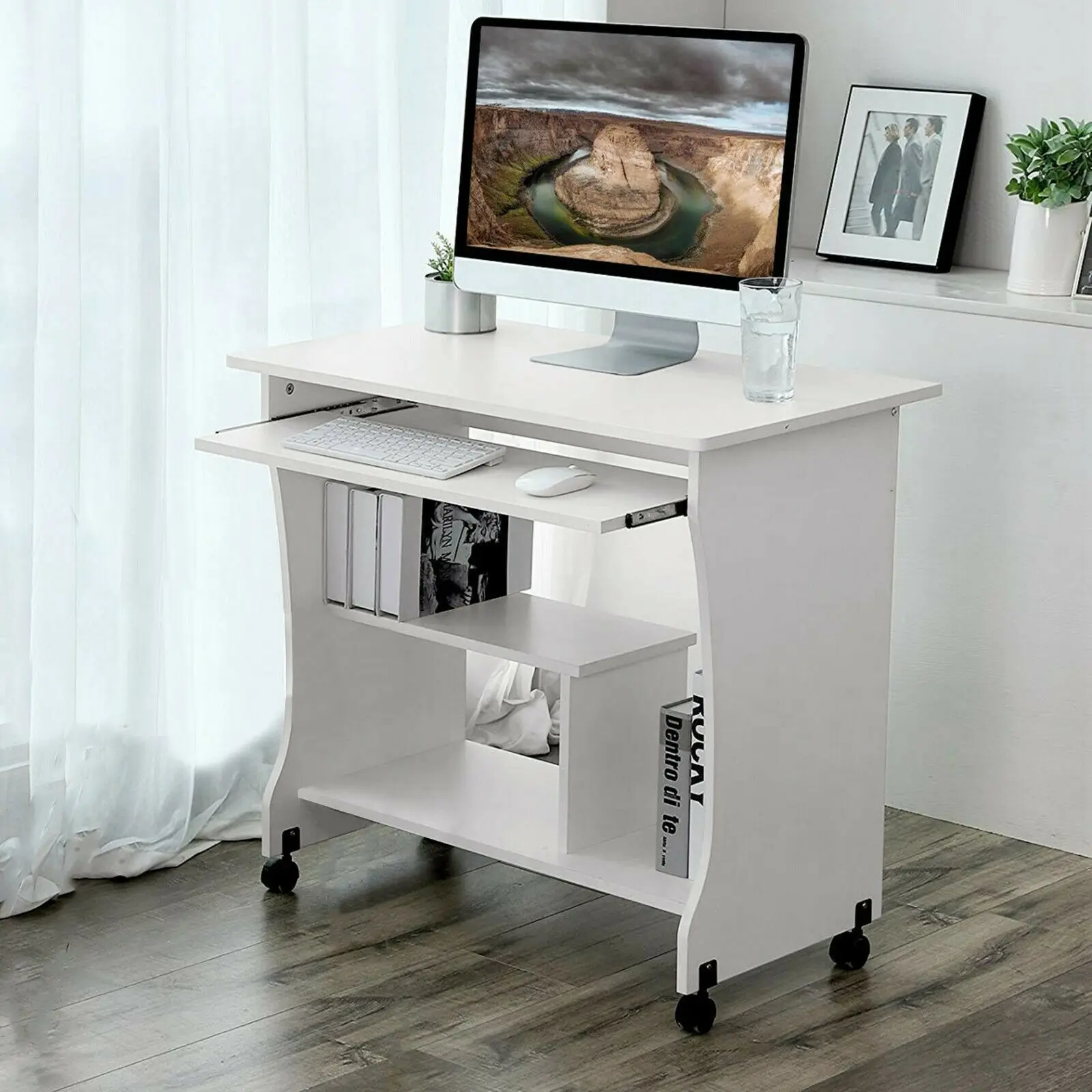 

White Black Computer Desk Small Laptop Pc Study Table Home Office Wooden Desk