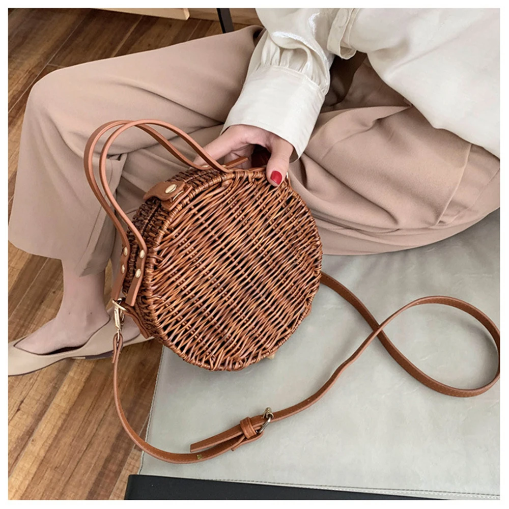 

Ratten Woven Shoulder Bags for Women PU Solid Color Retro Female Woven Handbag Vintage Women's Bags 2020 Lady Bolsa Feminina