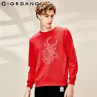 Giordano Для мужчин Толстовка с круглым вырезом свободные корова штамп поощрительные свитер одежда с длинным рукавом РЕБРИСТАЯ МАНЖЕТА Повседневное джемпер Moleton Masculino, 91090278