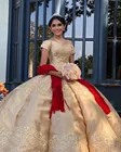 Vestidos de xv aos, золотые платья Quinceanera, кружевное бальное платье с аппликацией из бисера, милое платье 16, vestido debutante