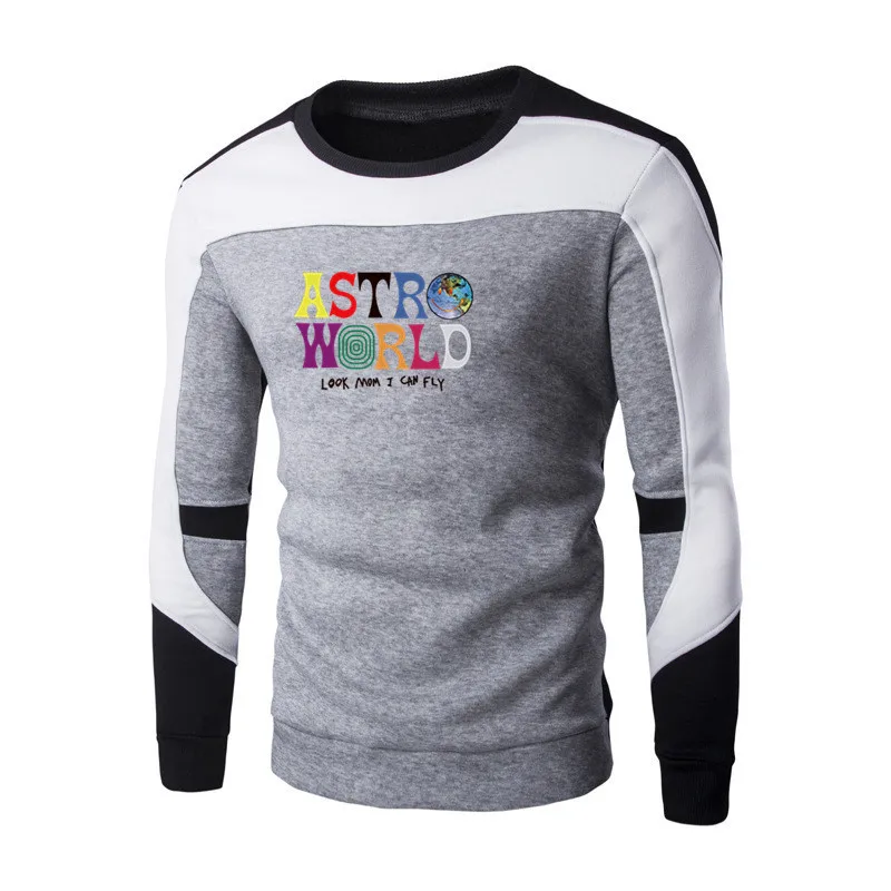 

Spring 2021 new ASTROWORLD car logo men's round neck patchwork sweater printing fleece long-sleeved Korean loose fashion trend