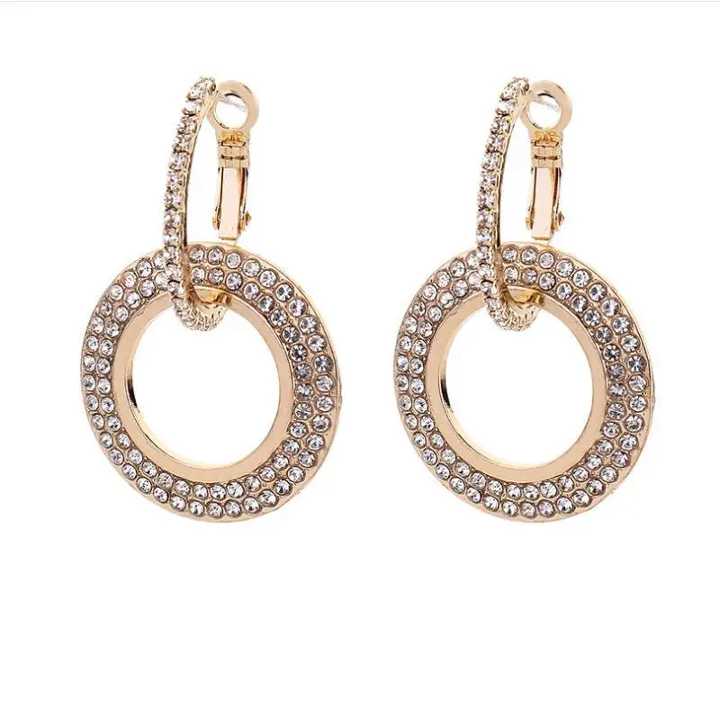 Женские серьги подвески со стразами круглые свадебные золотого и серебряного