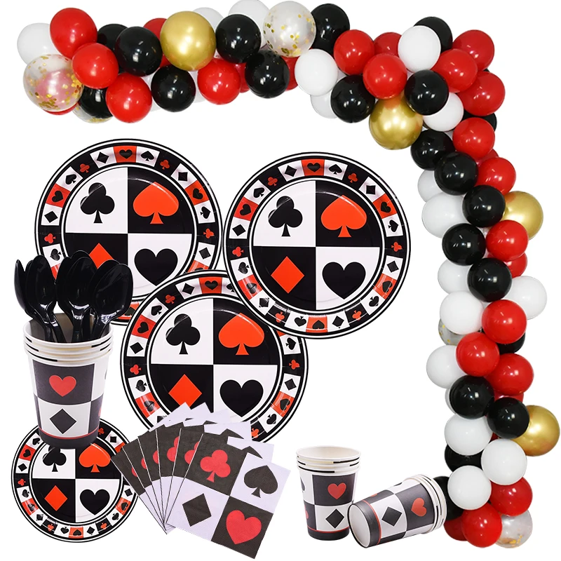 

Poker Theme Game Night Disposable Tableware Paper Plate Napkins Banners Balloon Playing Card Magic Casino Party Supplies Adult