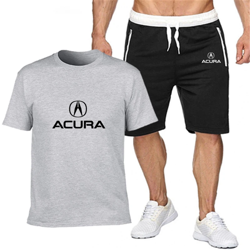 

Summer printed ACURA car LOGO men's cotton round neck short sleeve + zipper shorts sports and leisure two-piece suit men K7