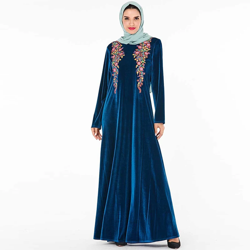 Мусульманские женщины с длинным рукавом Дубайский хиджаб золото бархат