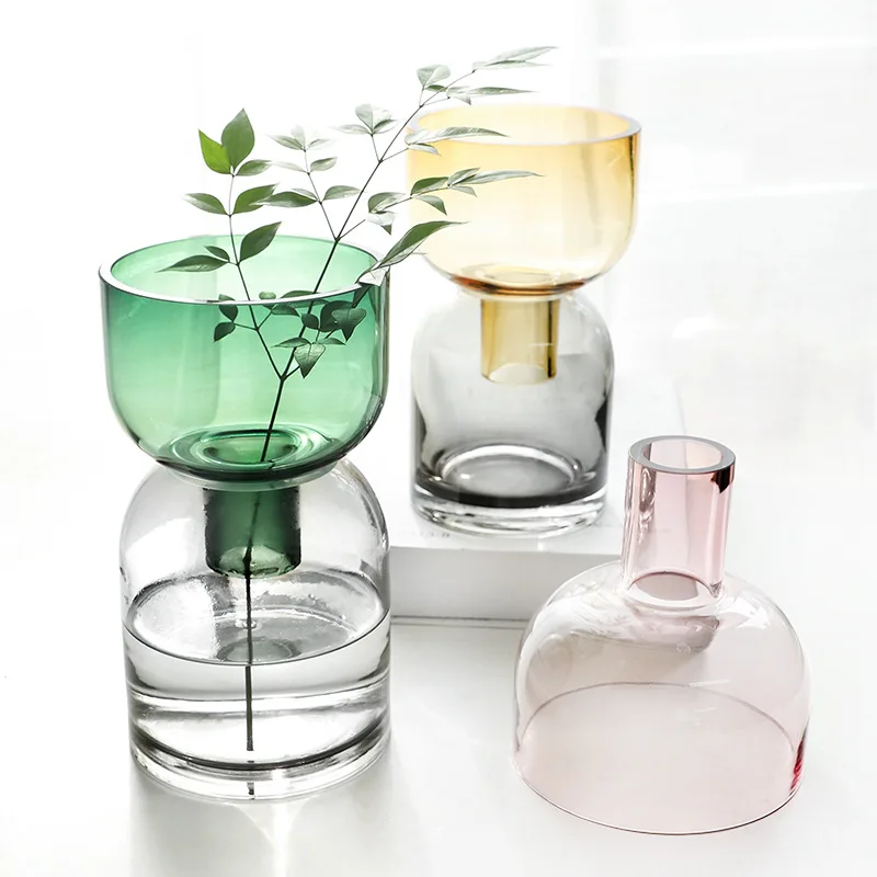 

Living Room Decoration Transparent Glass Vase Art Style Floral Home Decor